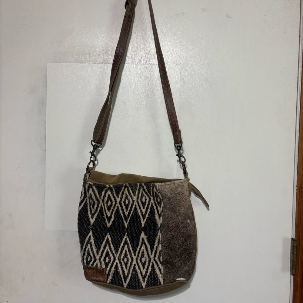 Myra Bag Black and Brown Geometric Crossbody
